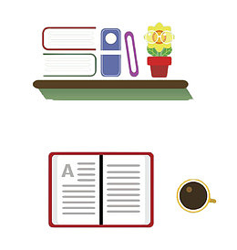 卡通书和咖啡醒神