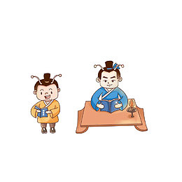 卡通看故事书的古代人素材