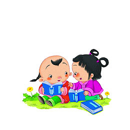 卡通草地上看书的古代小孩素材