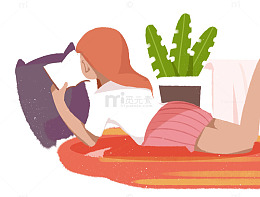 卡通手绘插画唯美读书的美女