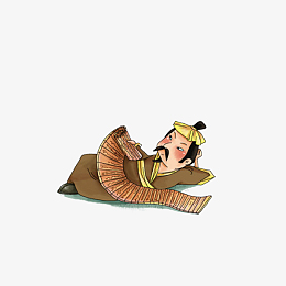 卡通躺着看竹简的古代男子素材