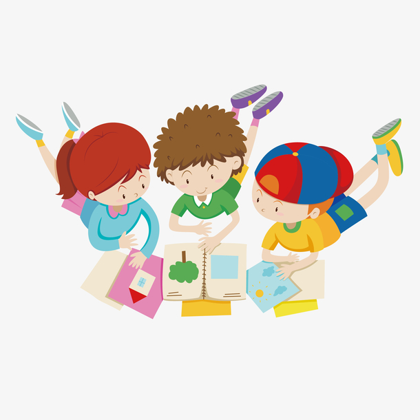 卡通趴在地上玩耍的小孩免抠素材