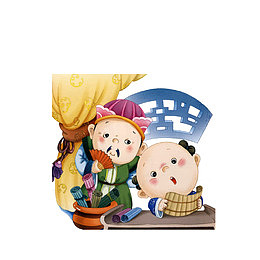 卡通陪着孩子一起看书的古代父亲