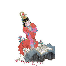 手绘水墨红楼梦插画贾宝玉读诗免