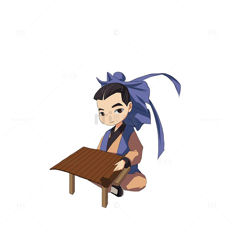 卡通动漫看书的古代男子素材