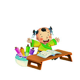 卡通开心读书的古代小孩素材