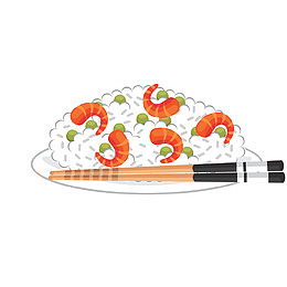 盘子里的海鲜炒饭