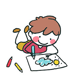 卡通可爱画画的男孩人物