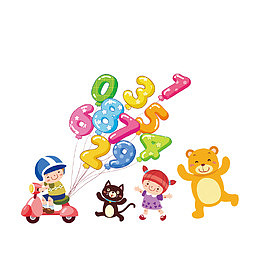 卡通彩色的数字字母和小孩动物