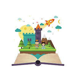 矢量书本打开城堡王子