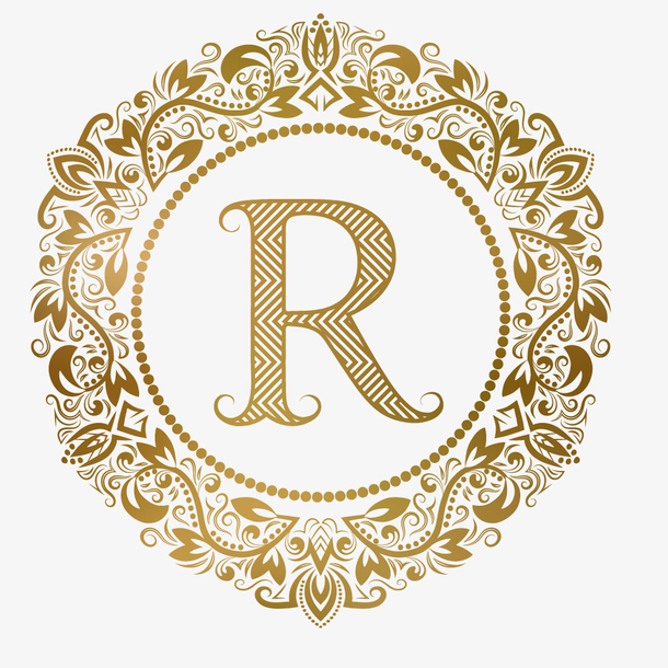 卡通文艺清新金色花边英文字母装素材免费下载_觅元素