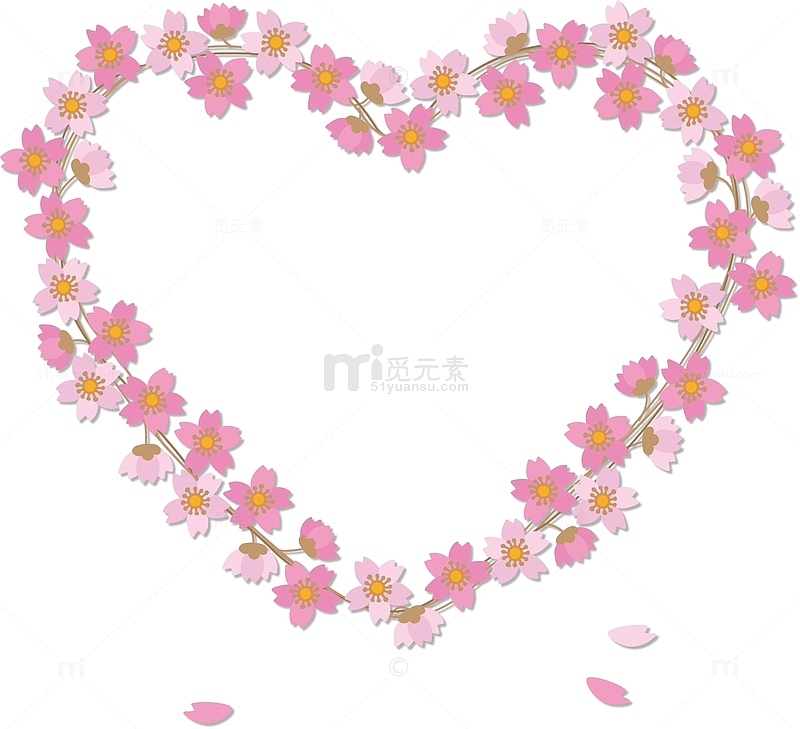 心形粉红桃花花瓣花朵花边框春天