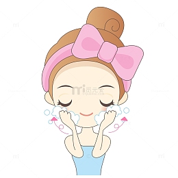 手绘矢量洗泡泡清洁脸部女生