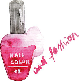 水彩手绘风格时尚美容化妆品指甲