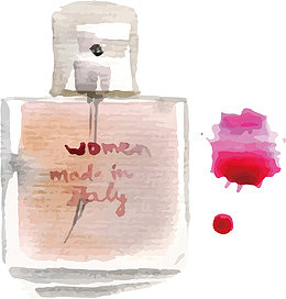 水彩手绘风格时尚美容化妆品香水