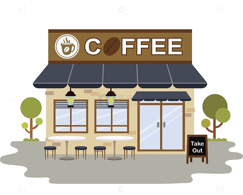 卡通创意咖啡店免抠图