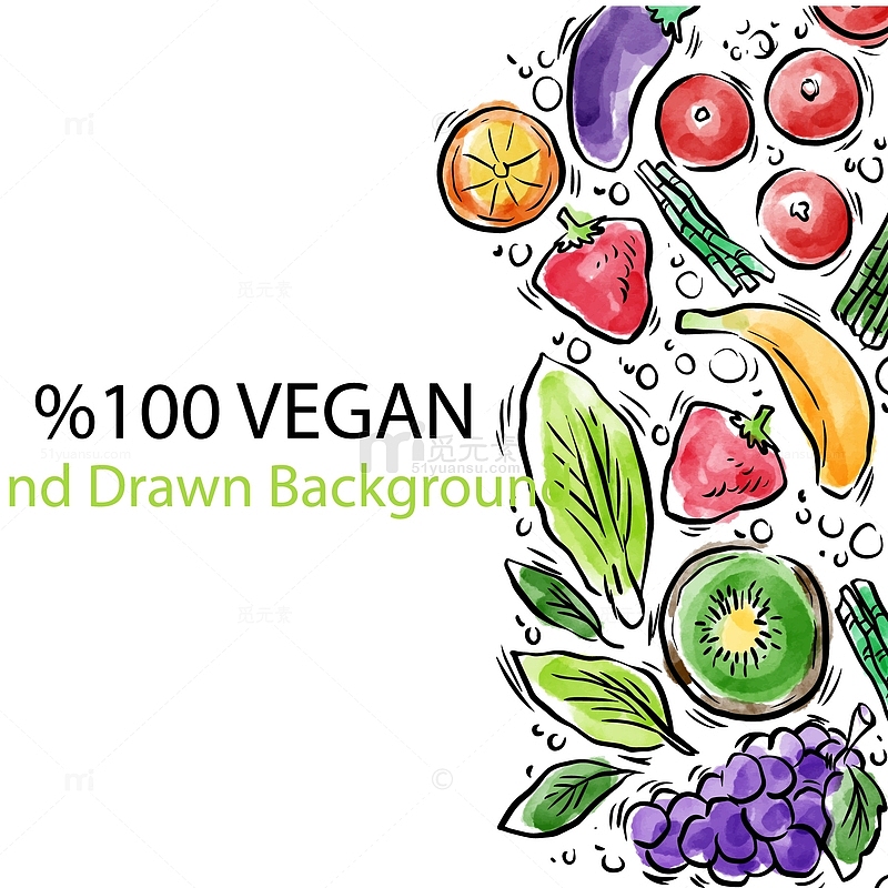 彩绘纯素食主义水果和蔬菜矢量