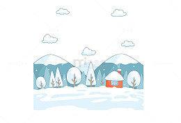 卡通手绘插画雪景