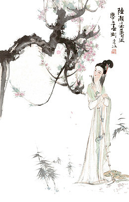 水墨国画黛玉葬花