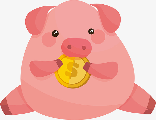 粉红色吃金币的小猪