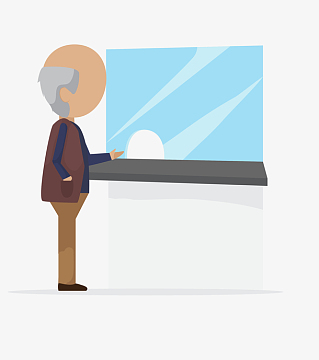 卡通老人门诊看病交钱询问矢量图