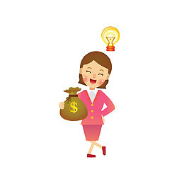 卡通拿着钱袋的女人免抠图