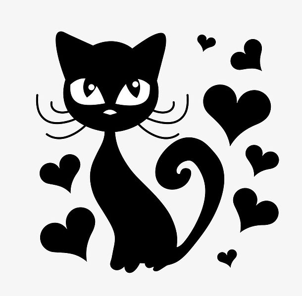 黑色剪纸猫咪爱心点缀