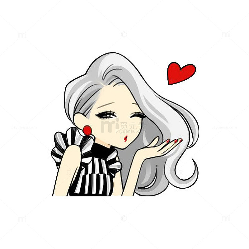 卡通长发性感时尚美女飞吻插画免