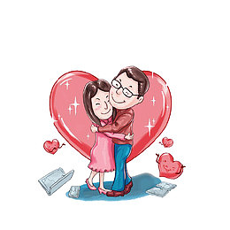 卡通夫妻拥抱素材