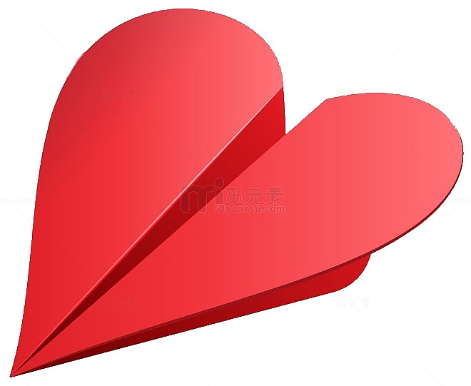 红色创意折叠心形漂浮纸飞机