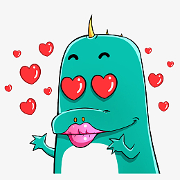 卡通飞吻示爱的小恐龙psd分层