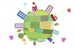 城市乡间交汇全景