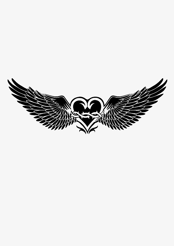 爱心和翅膀纹身图案