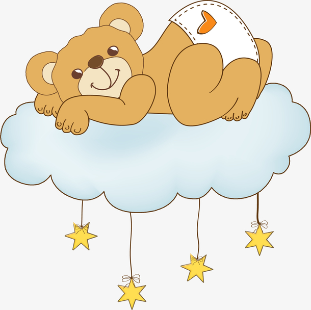 手绘棕色小熊云朵