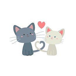 爱心小猫情侣动物免抠素材