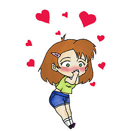 卡通害羞的小女生飞吻插画免抠