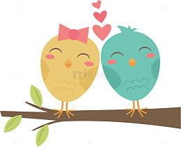 一对小鸟站在树枝上