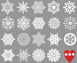 不同形状的白色雪花
