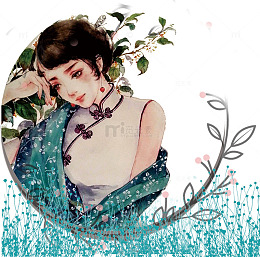 免抠装饰手绘古风旗袍女子