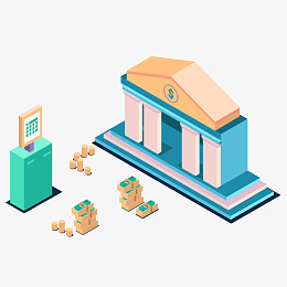 银行的2.5d立体插画素材