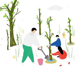 植树节装饰手绘插画素材