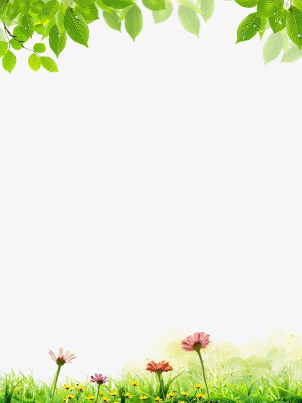 春季花儿与绿叶装饰边框