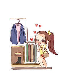 卡通看见衣橱整洁的心花怒放的女