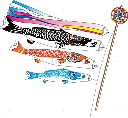 日式插画风三色鲤鱼旗