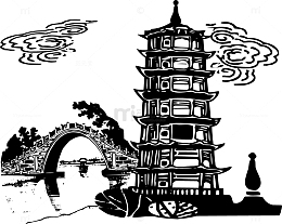 黑色线条中国园林亭苑
