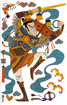 门神平面贴画人物彩色祥云神仙