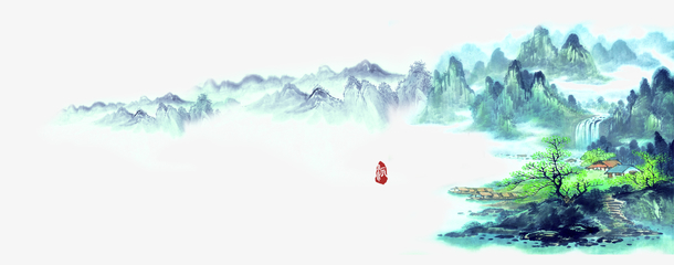 彩色古风山水工笔画