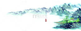彩色古风山水工笔画