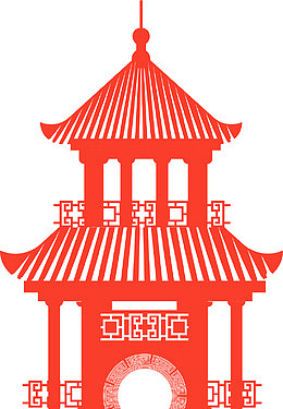 红色中国风亭子剪纸
