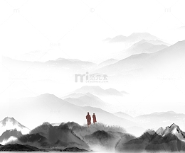 古风站在山上的僧侣